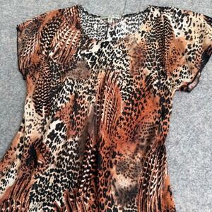 Vintage Suzie Womens Brown Leopard Mixed Animal Print Scoop Neck Top Size M